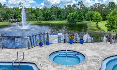a pool with a fountain in it