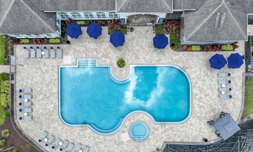 a pool in a courtyard